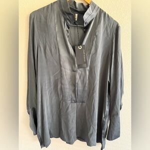 NWT Annette Görtz Silk Blouse Top Size S Dark Gray Long Sleeve Designer